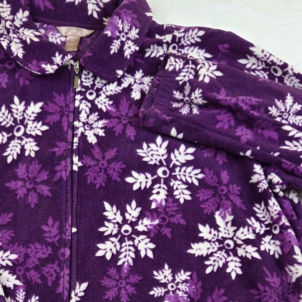 Purple Snowflake Fleece Jacket Zip Up Winter Cardigan XXL 20 Pockets White Stag